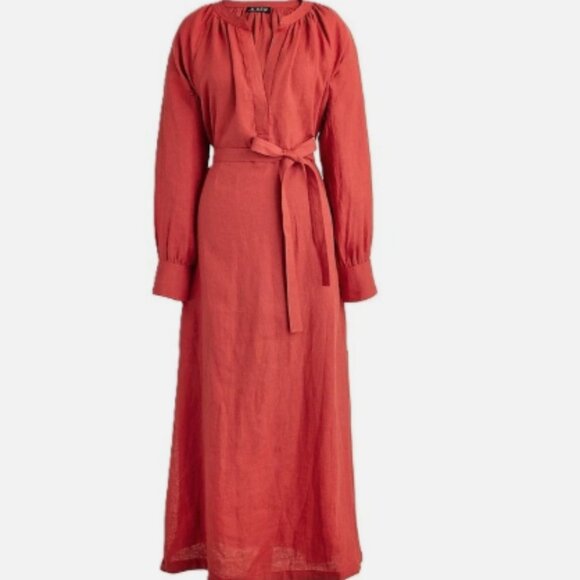 NEW with TAGS J CREW Cabana Long Dress 100% Linen - Red Sand - SMALL - Picture 1 of 7